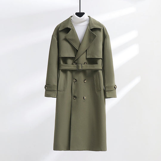 Herren Langer Doppelreihiger Trenchcoat mit Taillengürtel und Oversize‑Schalkragen Shop Nory