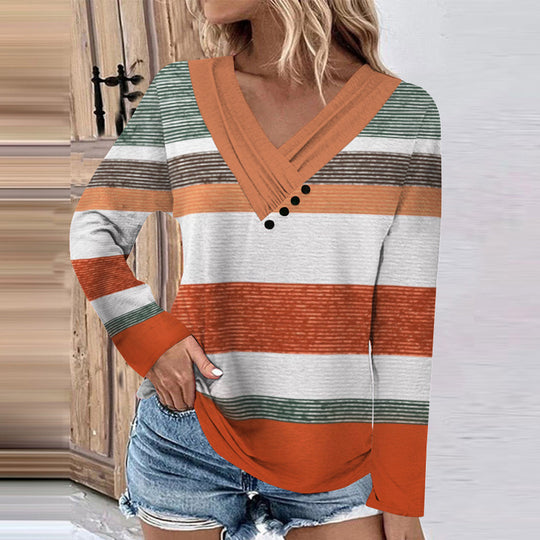 Damen Gerippter V-Ausschnitt Pullover mit Farbverlauf, Zierknöpfen und legerer Passform Shop Nory