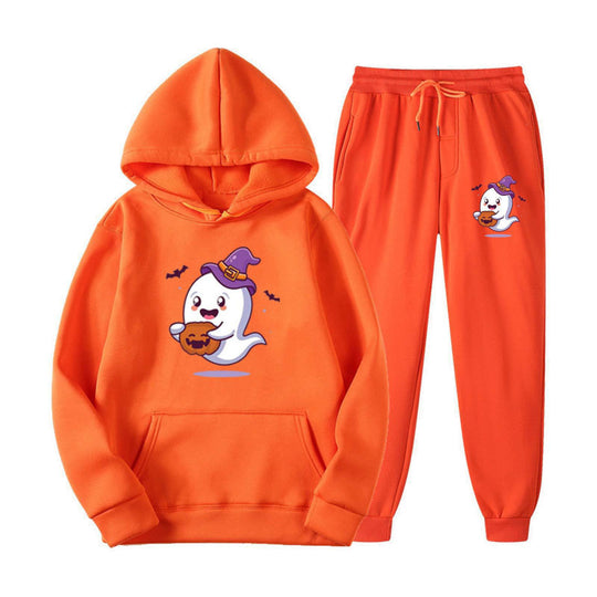 Unisex kuscheliger Kapuzenpullover und Jogginghose Set mit Halloween-Geistprint Shop Nory