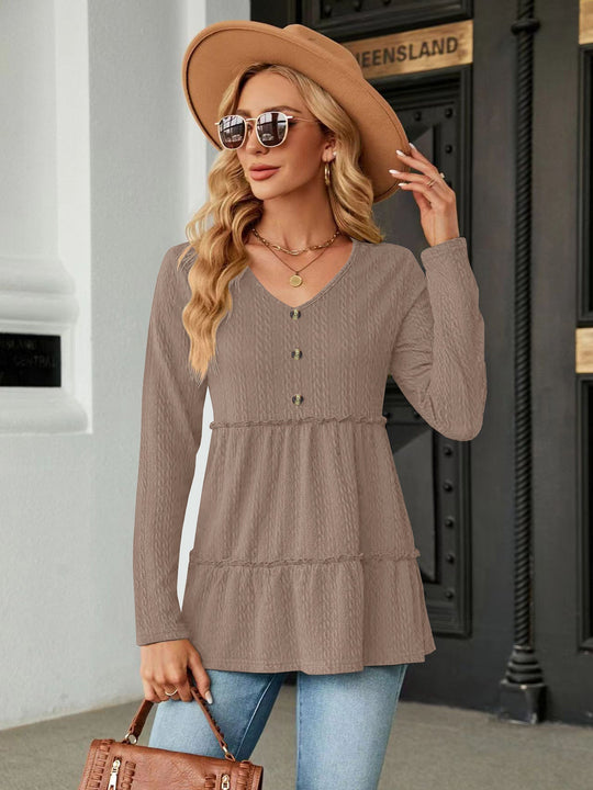 Damen Ärmelloses V-Ausschnitt Shirt mit Knopfdetails und voluminösem Saum