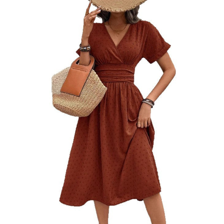 Damen Midikleid mit V-Ausschnitt und Taillenakzent