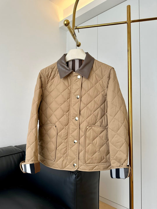 Damen Modische Steppjacke mit eleganter Lederkragen Shop Nory