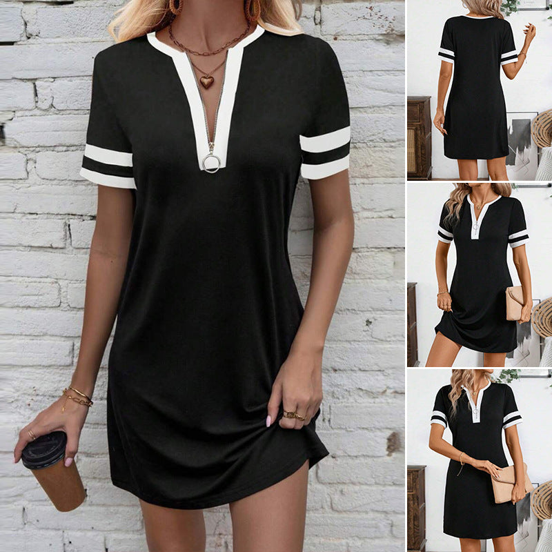 Damen nan Tunika-Minikleid mit Ring-Reißverschluss und sportiven Ärmelstreifen