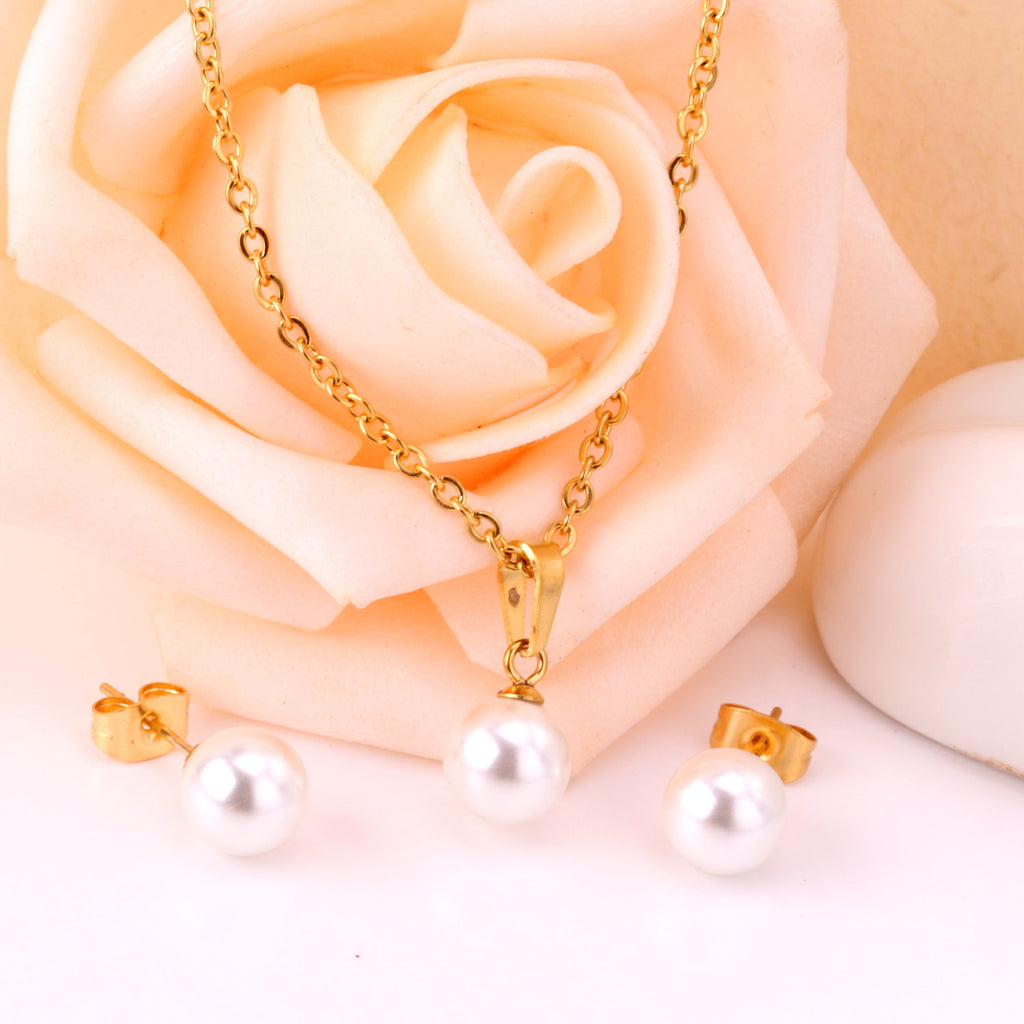 Damen Schmuckset mit Edelstahlkette und Perlenanhänger Shop Nory