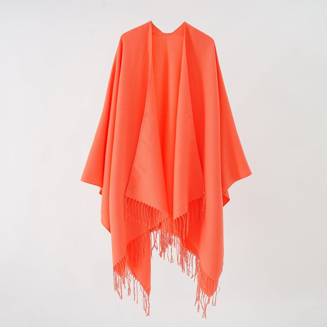 Damen Modischer Fransen-Poncho Aus Weichem Material mit Luxuriösem Fall