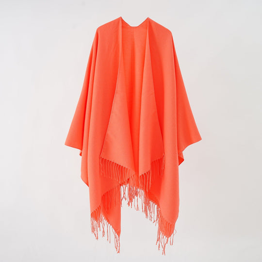 Damen Modischer Fransen-Poncho Aus Weichem Material mit Luxuriösem Fall