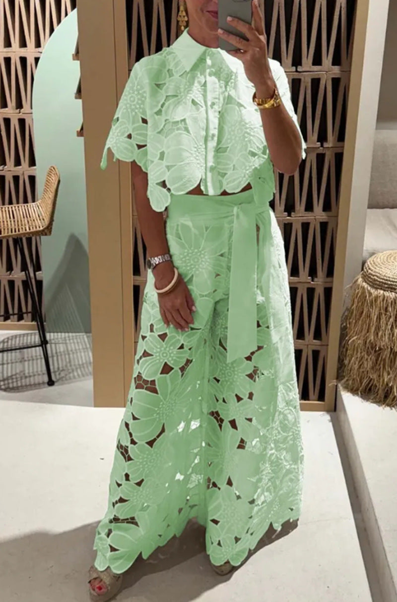 Damen Set im modernen Blumendesign mit cropped Bluse und Maxi-Rock