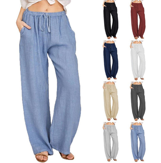 Damen luftige Palazzo-Hose mit Tunnelzugbund, elastischem Taillenabschluss und seitlichen Eingrifftaschen Shop Nory