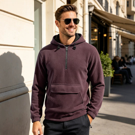 Herren Fleece-Hoodie mit halbem Reißverschluss, Kängurutasche und verstellbarer Kapuze Shop Nory