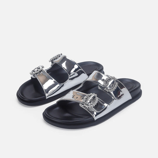 Damen Designer Zehentrenner-Sandalen mit dekorativem Riemendesign und komfortablem Fußbett