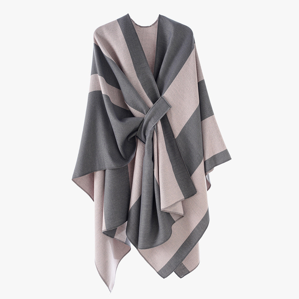 Damen Wickel‑Cape mit breitem Streifenmuster und Bindegürtel Shop Nory