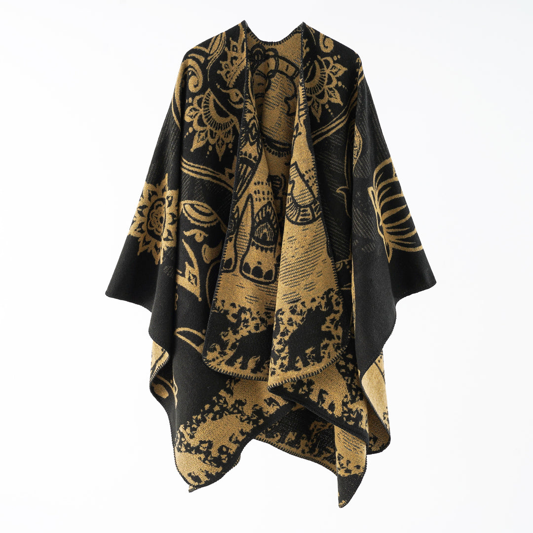 Damen Jacquard-Überwurfponcho mit doppelseitiger Webstruktur und Zierstichkante Shop Nory