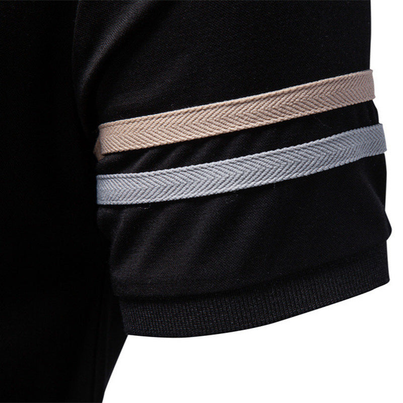 Herren nan atmungsaktives elastisches Poloshirt mit kurzem Reißverschluss und Kontraststreifen an Ärmeln