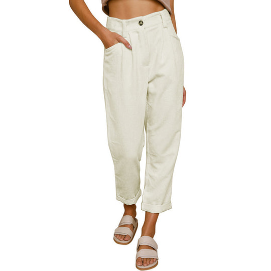 Damen Hochtaillierte Kordhose mit Falten, lockerer Passform und umgeschlagenem Saum Shop Nory