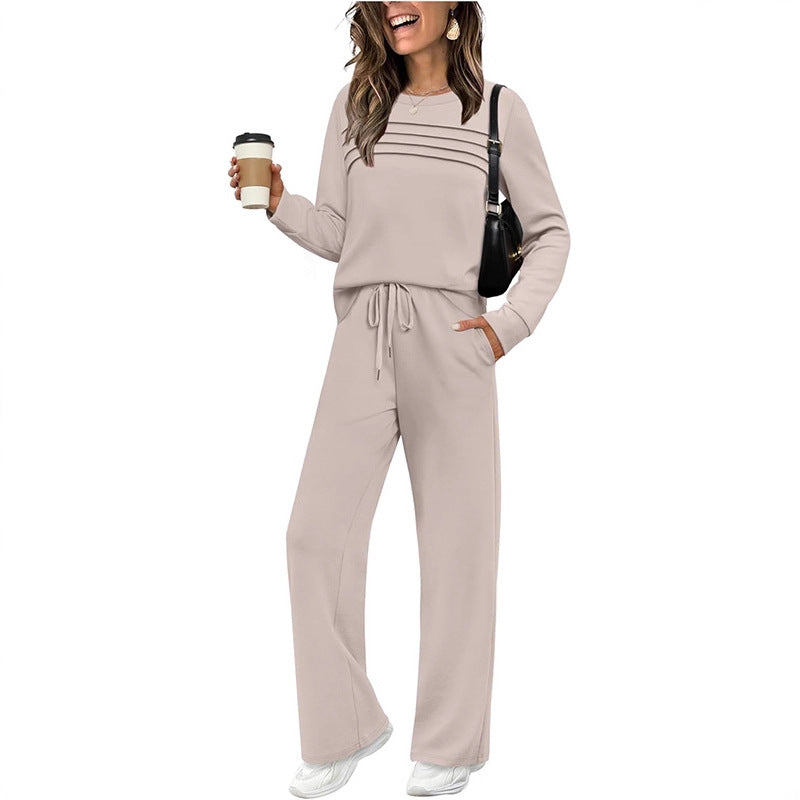 Damen Lounge-Set aus weichem Sweatstoff mit gerafftem Oberteil und weit geschnittenen Jogginghosen Shop Nory