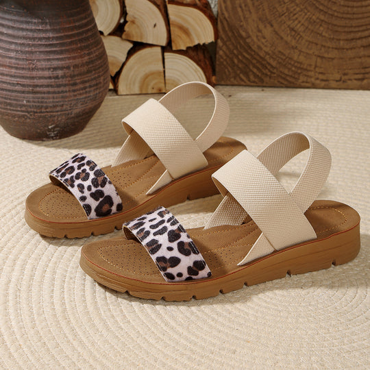 Damen Sandalen mit elastischen Kreuzriemen und Leoprint-Zehenriemen Shop Nory
