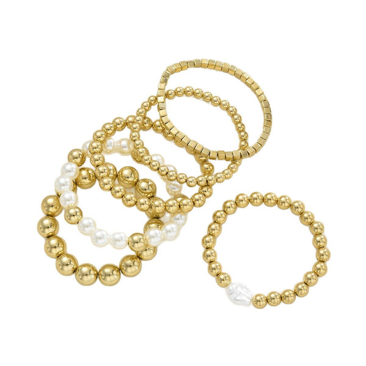 Damen Armreif-Set mit eleganten, glänzenden Kugeln und Perlen Shop Nory