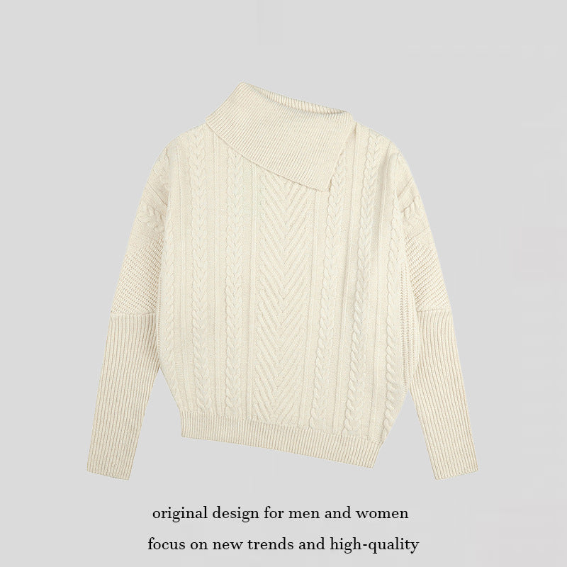 Damen asymmetrischer Zopfmuster-Pullover mit schrägem Rollkragen und Oversize-Schnitt Shop Nory