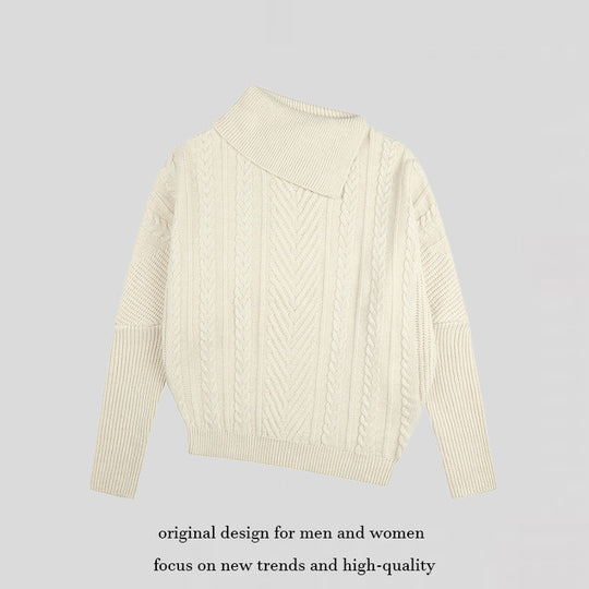 Damen asymmetrischer Zopfmuster-Pullover mit schrägem Rollkragen und Oversize-Schnitt Shop Nory