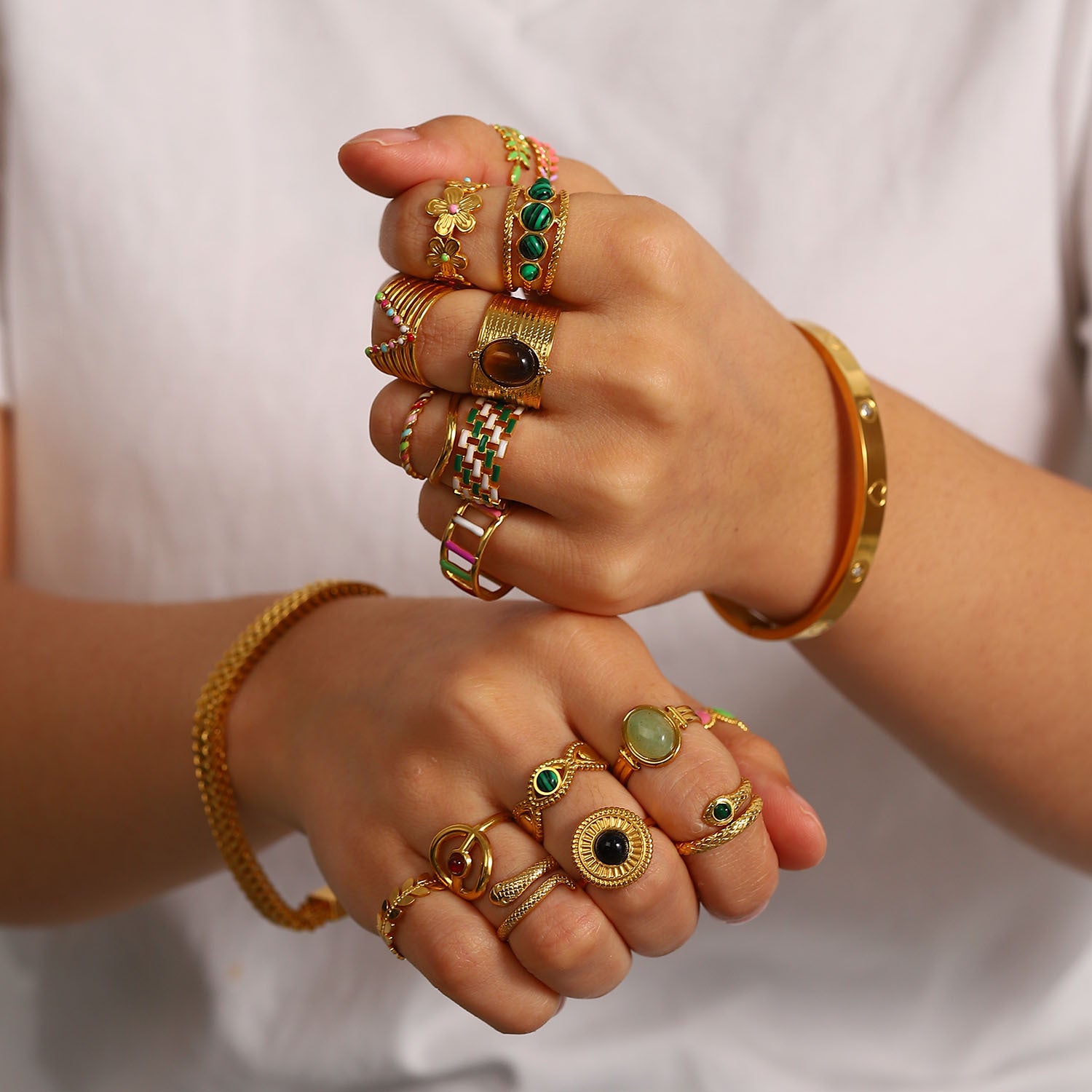 Damen Offenes Armband mit grünem Malachit-Design Shop Nory