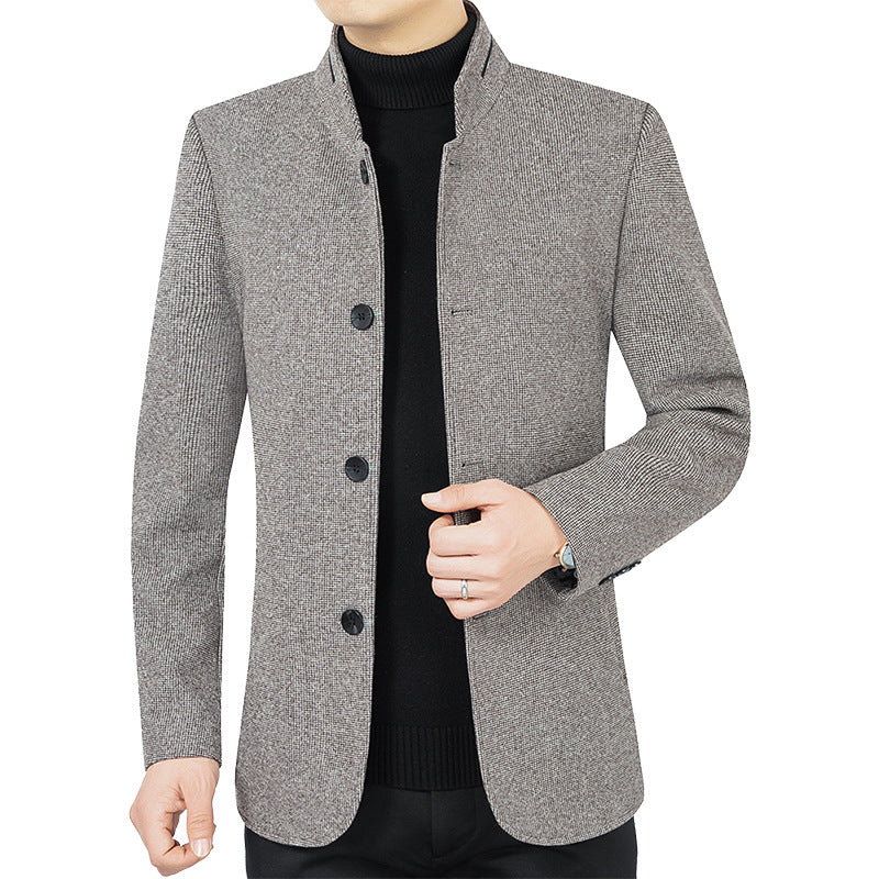 Herren Moderner taillierter Mantel mit Stehkragen und Knopfleiste aus Wollmix Shop Nory