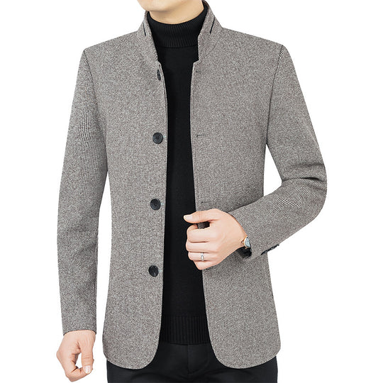 Herren Moderner taillierter Mantel mit Stehkragen und Knopfleiste aus Wollmix Shop Nory