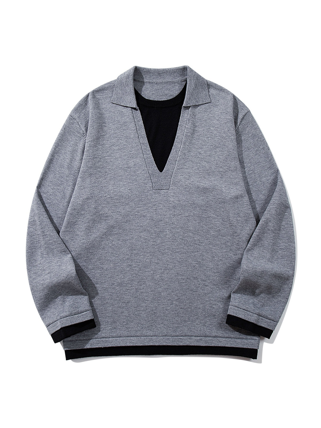 Unisex Lässiger Oversize Strickpullover mit tiefem V Einsatz und Hemd‑Layer Optik Shop Nory