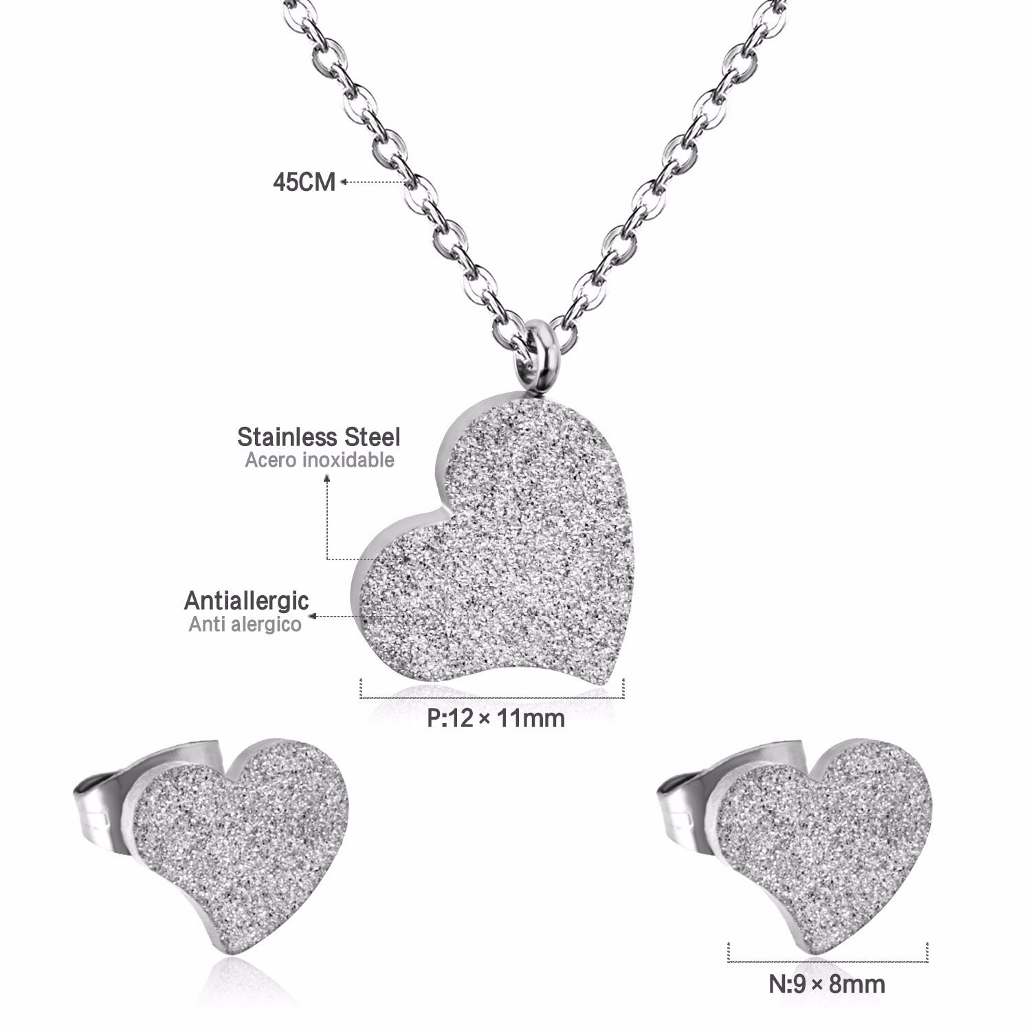 Damen Schmuckset mit Herzanhänger und Ohrringen aus hochwertigem Edelstahl Shop Nory