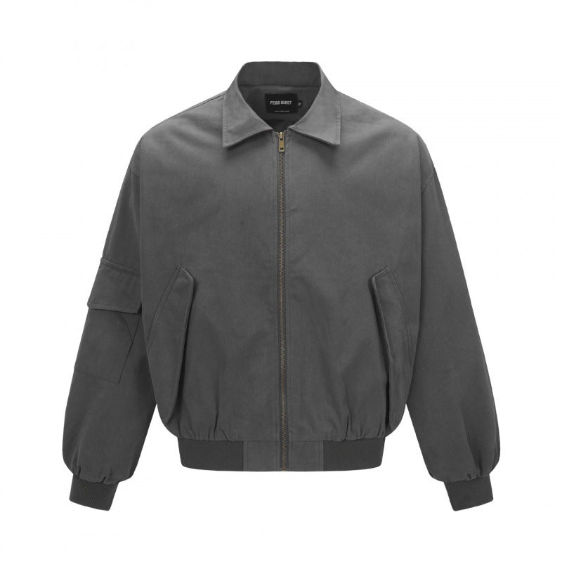 Unisex Oversize-Bomberjacke im Utility-Stil mit Reißverschluss, aufgesetzten Klappentaschen und Rippabschluss Shop Nory
