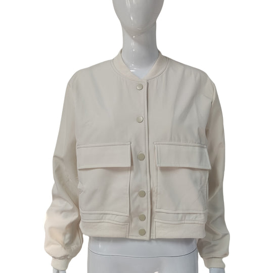 Damen Kurz geschnittene Utility-Jacke mit Stehkragen, Druckknöpfen und Pattentaschen Shop Nory