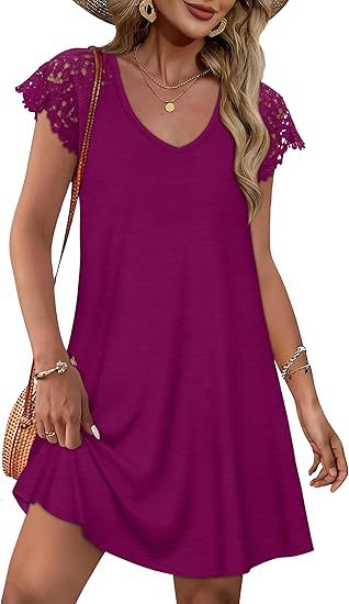 Damen Sommerkleid mit eleganten Spitzenärmeln und floralem Muster
