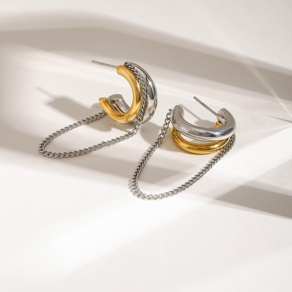 Damen Elegante Edelstahl-Ohrhänger mit Kettenanhänger Shop Nory