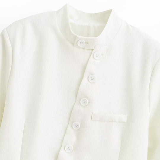 Damen Asymmetrisch geknöpfter Kurzblazer mit Stehkragen und Pattentaschen Shop Nory