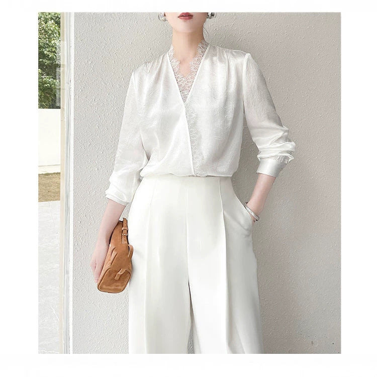 Damen Elegante und raffinierte Bluse mit Spitzenkragen Shop Nory