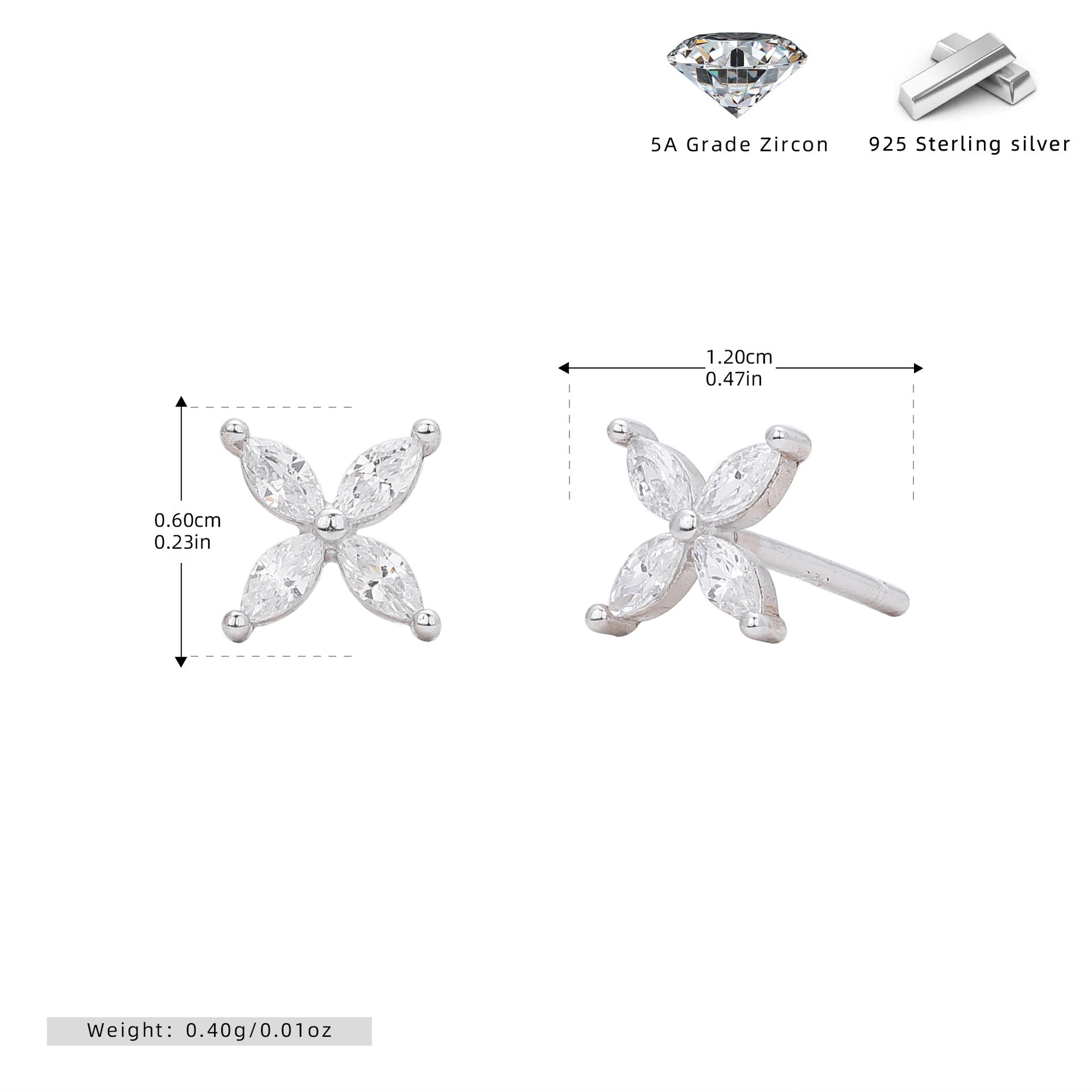 Damen Ohrstecker aus 925 Sterling Silber mit funkelndem Zirkonblüten-Design Shop Nory