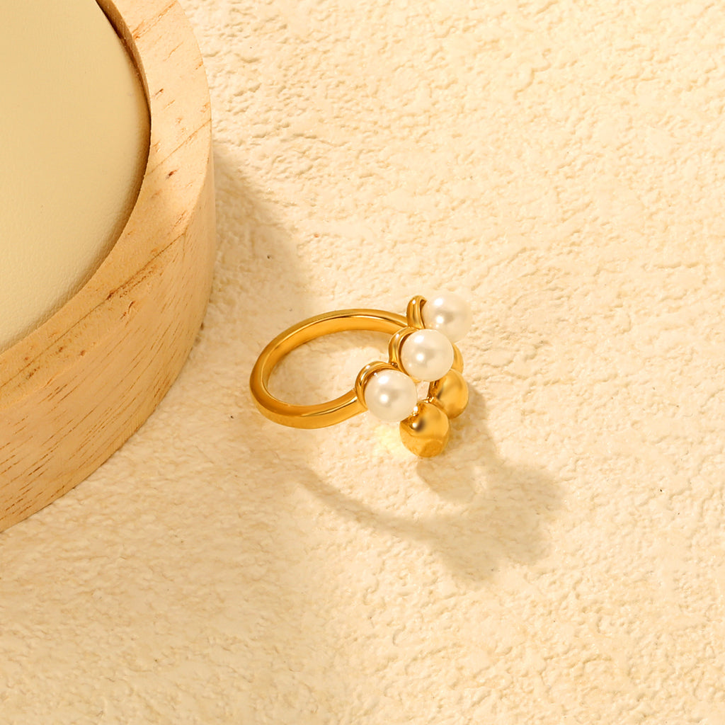 Damen Ring mit kunstvollem Perlen-Design und edler Goldoberfläche Shop Nory
