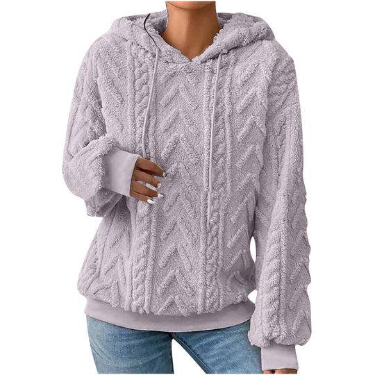 Damen nan kuscheliger Kapuzenpullover mit Zopfmuster Eingrifftaschen und Rippbündchen Shop Nory