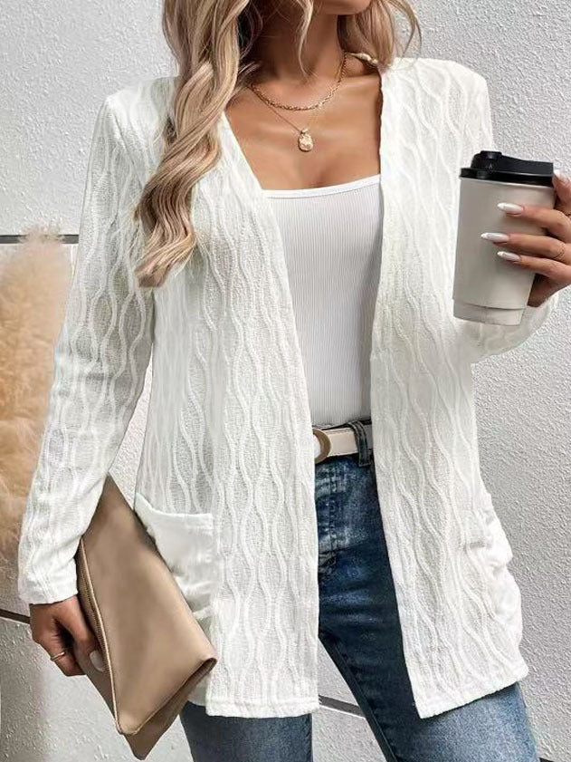 Damen Offene Strickjacke mit strukturierter Wellenoptik und aufgesetzten Taschen Shop Nory