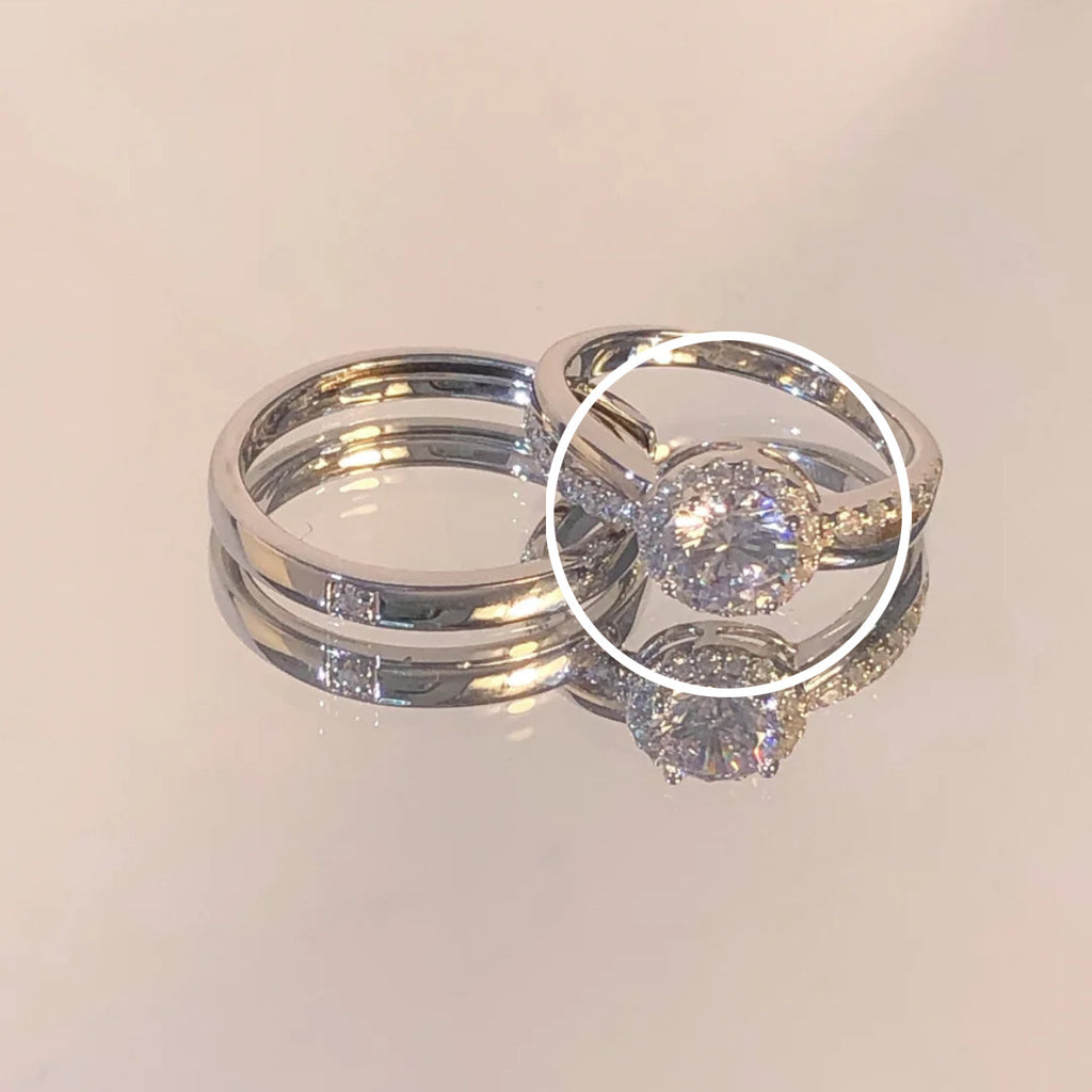 Damen Verlobungsring mit funkelndem Diamanten und eleganter Zirkonia-Besatz Shop Nory