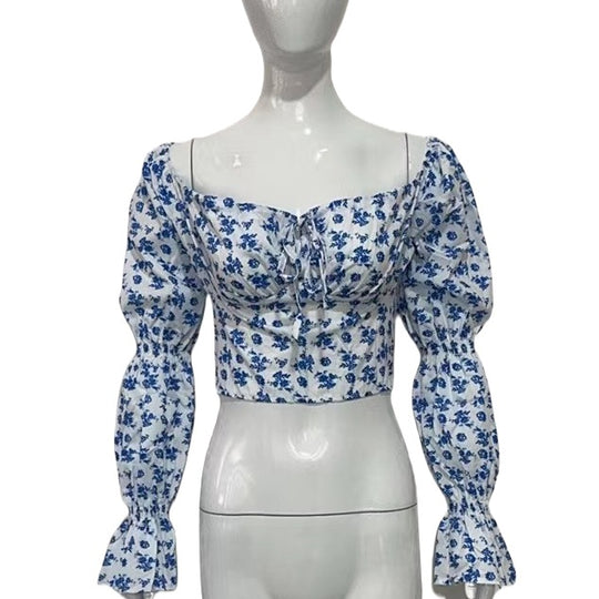 Damen GShop Norylümtes Cropped-Top mit Schnürung, Puffärmeln und taillierter Korsagen-Optik Shop Nory