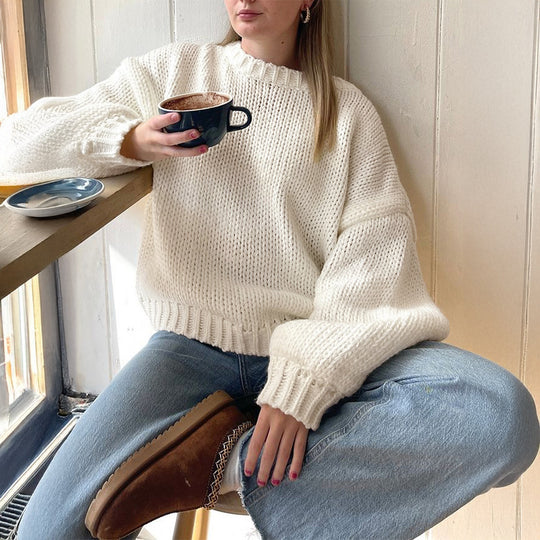 Damen nan oversized Grobstrickpullover mit Rundhalsausschnitt und gerippten Abschlüssen Shop Nory