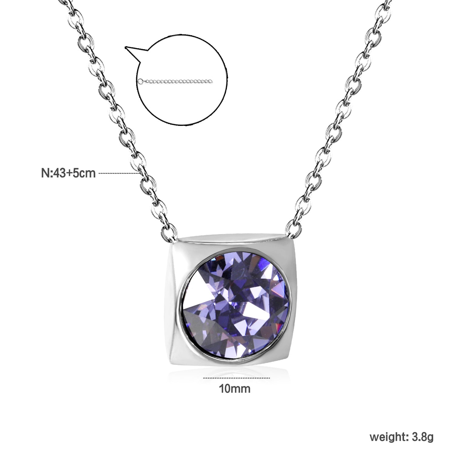 Damen Halskette mit quadratischem Kristallanhänger aus hochwertigem Edelstahl Shop Nory