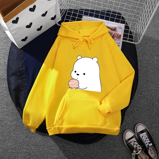 Damen nan oversized Kapuzenpullover im Streetstyle mit weichem Fleece-Innenfutter, Kängurutasche und farbenfrohem Cartoon-Katzen-Planet-Print Shop Nory