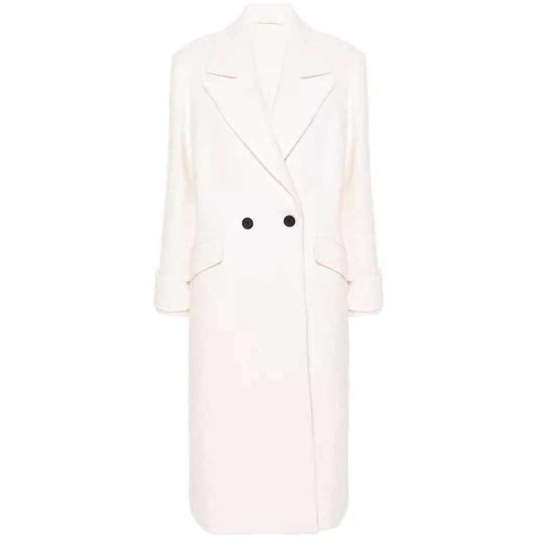 Damen Gerade geschnittener Midi-Wollmantel mit Oversize-Revers und verdeckter Knopfleiste Shop Nory
