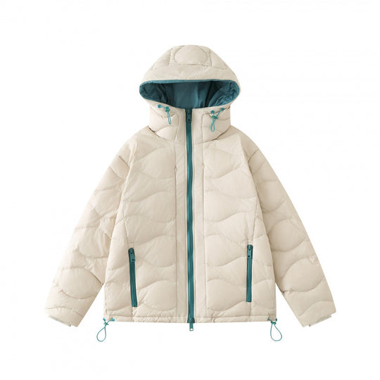 Unisex Kurz geschnittene gesteppte Kapuzenjacke mit Wellensteppung, Zwei-Wege-Reißverschluss und verstellbarem Saum Shop Nory
