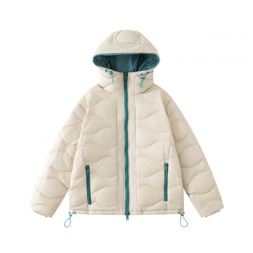 Unisex Kurz geschnittene gesteppte Kapuzenjacke mit Wellensteppung, Zwei-Wege-Reißverschluss und verstellbarem Saum Shop Nory