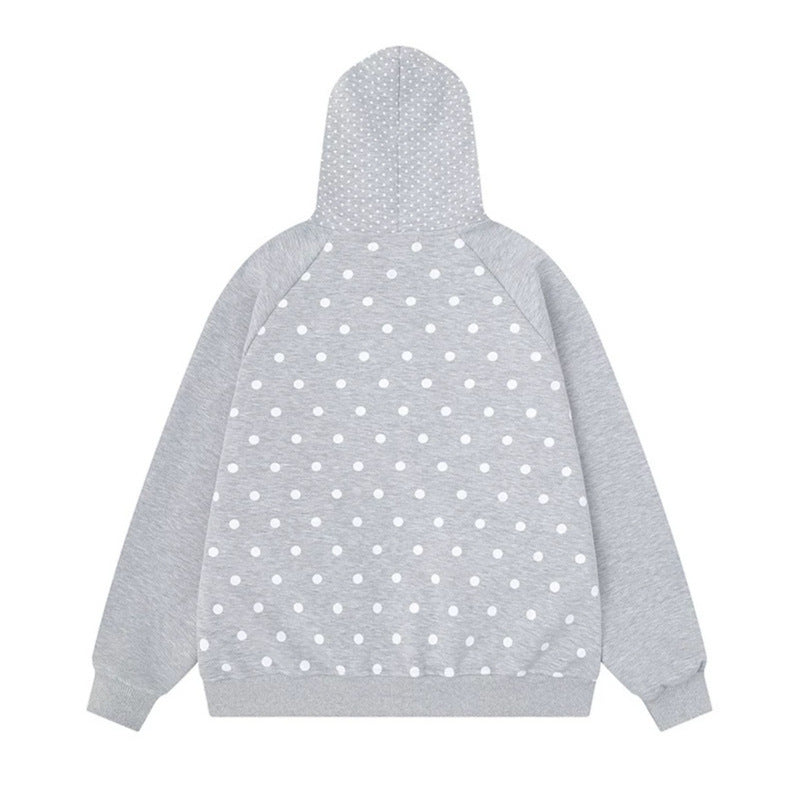 Damen Gepunktete Zip-Kapuzenjacke mit Schleifen-Taschen und Raglanärmeln Shop Nory