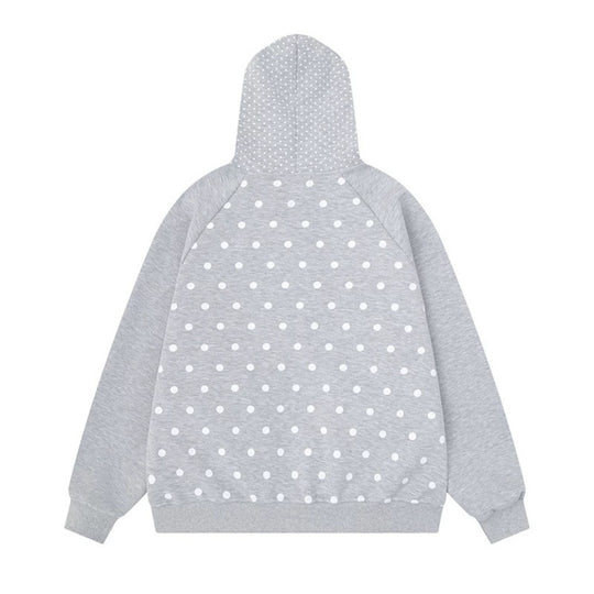 Damen Gepunktete Zip-Kapuzenjacke mit Schleifen-Taschen und Raglanärmeln Shop Nory