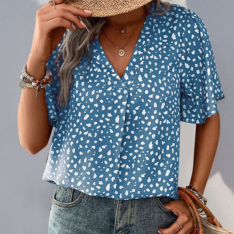 Damen V-Ausschnitt T-Shirt mit Leopardenmuster und fließendem Schnitt