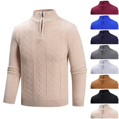 Herren Feinstrick-Halbzipp-Pullover mit Zopfmuster und Stehkragen Shop Nory